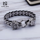KALEN Punk Animal Wolf Charm Bracelets Hombres Acero inoxidable Pulseira Masculina Leather Wristband Boho Jewelry