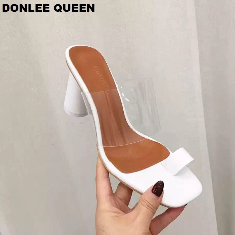 DONLEE QUEEN Transparent Sexy High Heel Hausschuhe Frauen Sommer Schuhe Weibliche Sandalen Slip On Slides 2021 Casual Sandalen Mujer Schuh