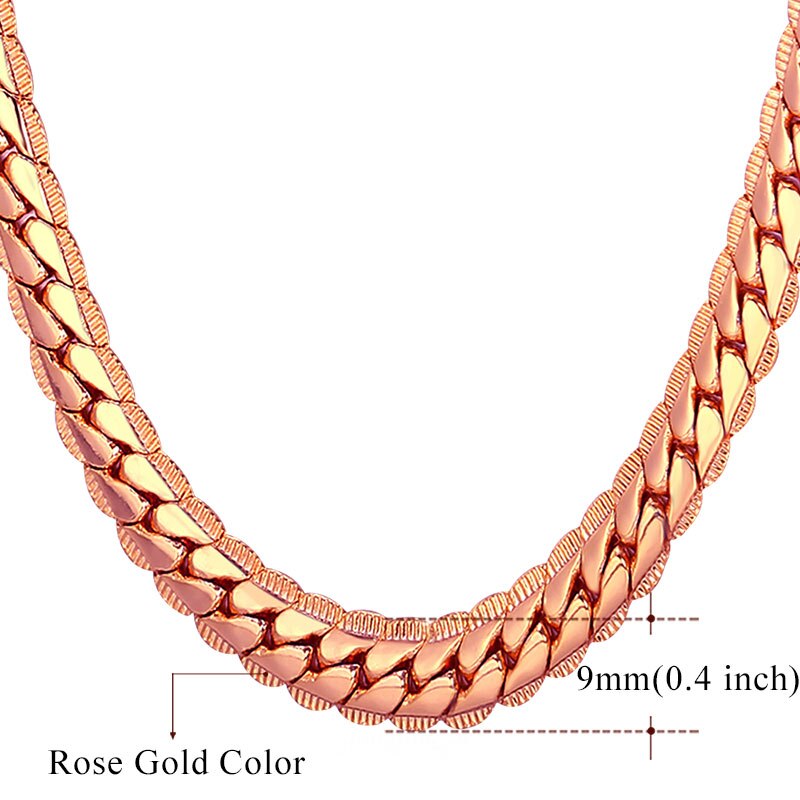 U7 Men Chunky Snake Curb Chain Necklace Gold Plated Black Tone Link Necklace para Hombres Mujeres 6/9mm 18 "-30" Pulgadas N08