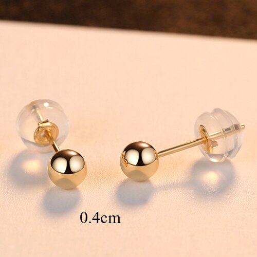 CZCITY Luxury Brand Charm Authentic Pure 18k Yellow Gold Round Bead Ball Stud Earrings For Women Daily Wear Gold Earring Jewelry