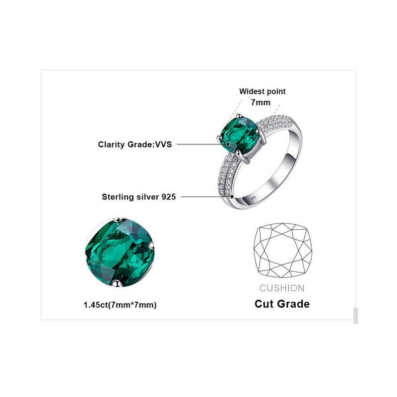 JewelryPalace Green Simulated Nano Emerald Created Ruby Ring 925 Sterling Silver Gemstone Solitaire Engagement Rings for Women