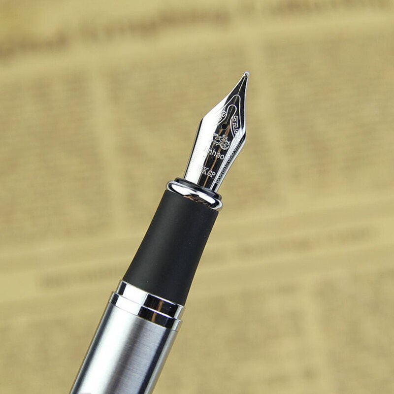 Marca de lujo Jinhao X750 pluma estilográfica de acero inoxidable plateado medio 18KGP Nib escuela Oficina nombre bolígrafos de tinta papelería de regalo