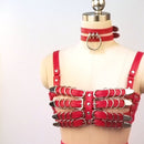 100% Handcrafted Heavy Duty 4 Row Caged Bra PU Leather Women Harness Bondage Chest Lingerie Bra Belt Skirt Harness Waist Belt