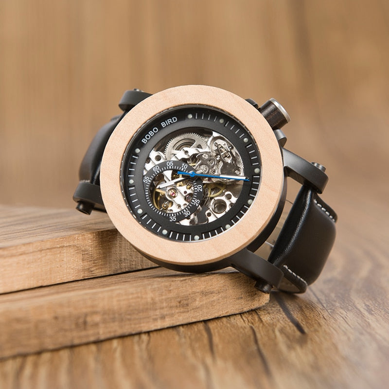 BOBO BIRD WK14 Mens Watches Brand Luxury Vintage Bronze Skeleton Male Case Leather Strap Antique Steampunk Casual Automatic