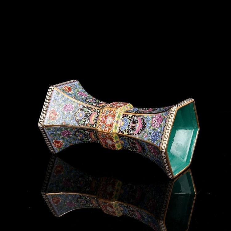 Esmalte Qianlong Año de la Dinastía Qing Jarrón Hexagonal Dorado Porcelana Antigua Colección de Porcelana Antigua