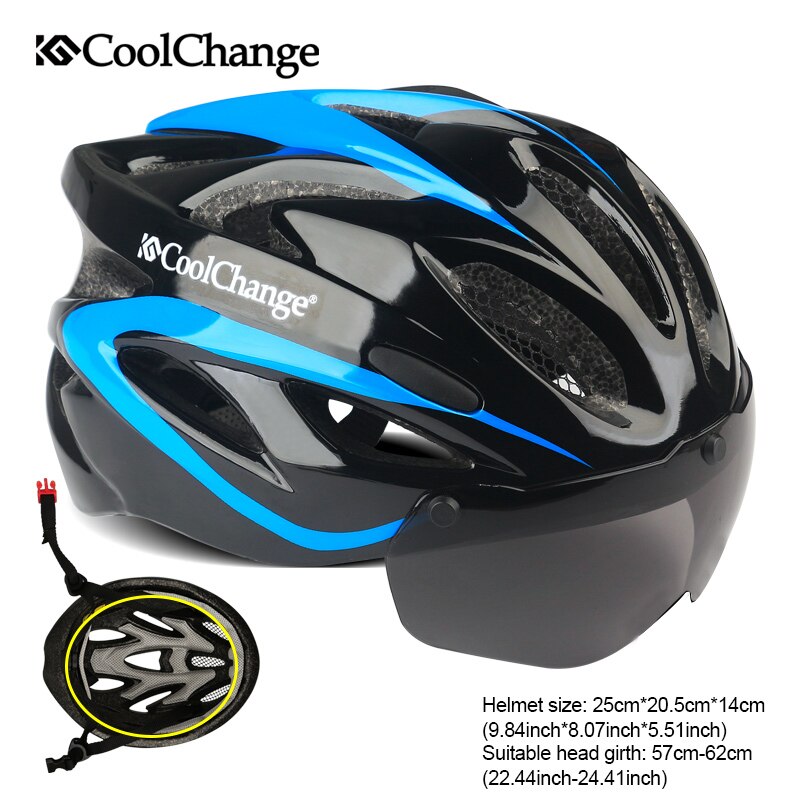 CoolChange Fahrradhelm Integral geformter ultraleichter MTB Fahrradhelm mit Brille Insektennetz Fahrrad Casco Ciclismo 57-62 CM