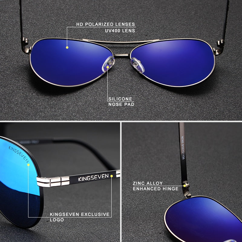 KINGSEVEN Design Herrenbrille Pilot HD Polarisierte Sonnenbrille für Herren/Damen Fahrende Sonnenbrille mit geprägtem Logo Oculos De Sol