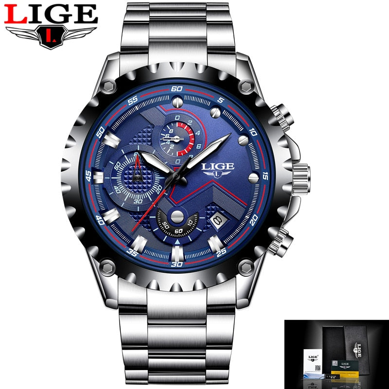 LIGE Marke Herrenmode Uhren Herren Sport Wasserdichte Quarzuhr Mann Vollstahl Militäruhr Armbanduhren Relogio Masculino