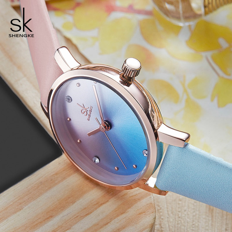 Shengke Creative Color Leather Watches Women Ladies Quartz Watch Relogio Feminino SK Women Wrist Watch Montre Femme