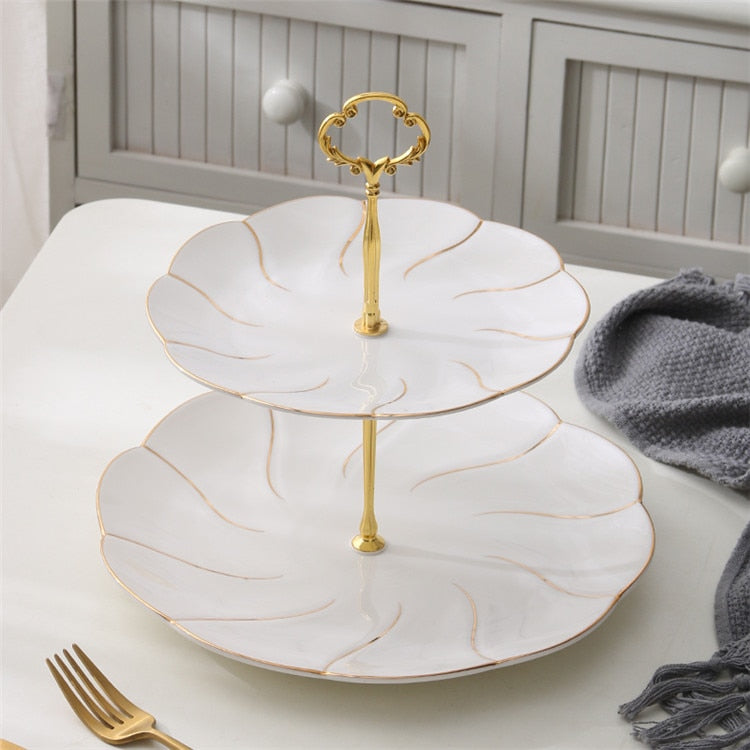 Europe Gold Inlay Bone China Fruit Plates Snack Dishes Cake Plate Candy Dish Porcelain Tray Ceramic Tableware Decoration