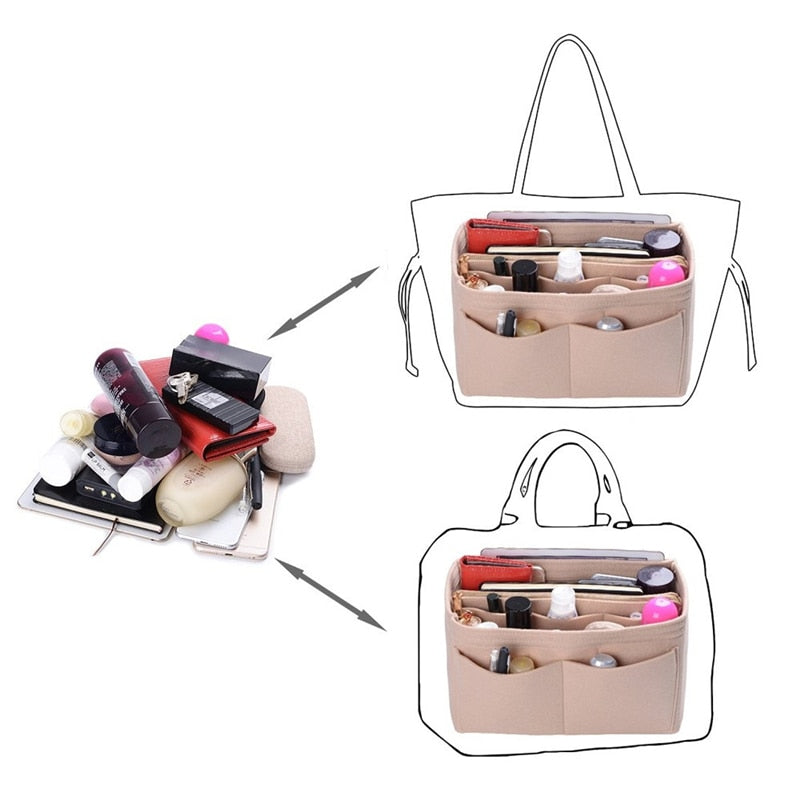 Nuevo organizador de maquillaje Popular para mujer, bolsa de inserción de tela de fieltro, bolsa de cosméticos de viaje multifuncional, bolsas de aseo de almacenamiento para niñas