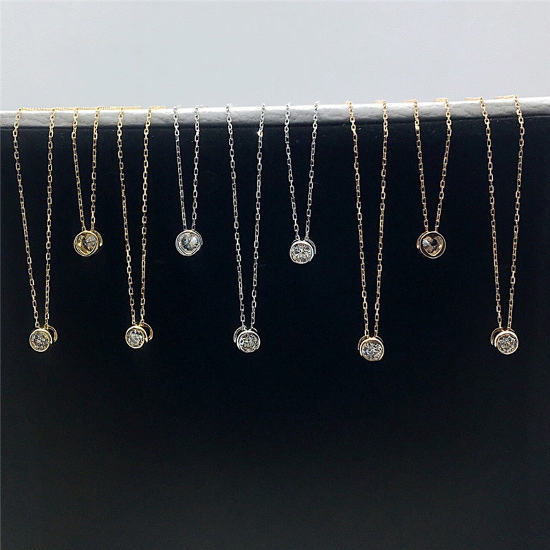 Aazuo 18K White Gold Yellow Gold Rose Gold Real Diamonds Round Free Pendent Necklace gifted for Women Wedding Link Chain Au750