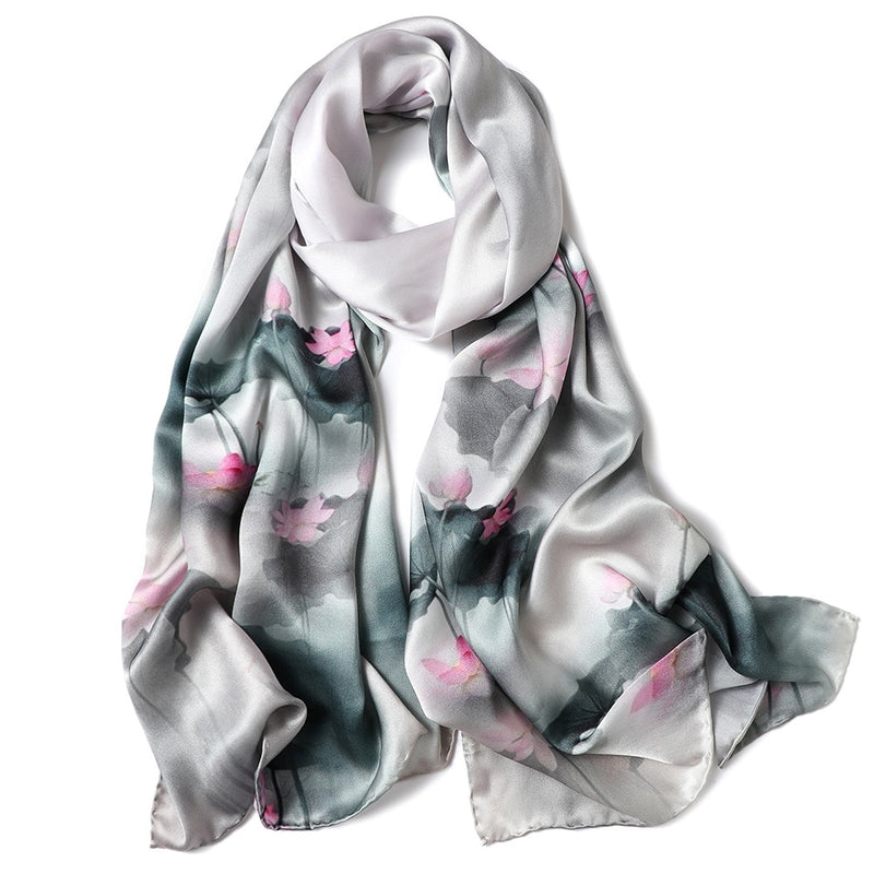 DANKEYISI 100% Natural Silk Scarf Women Silk Wraps Shawls and Scarves Hijabs Female Printed Beach Cover up Ladies Bandana 2019