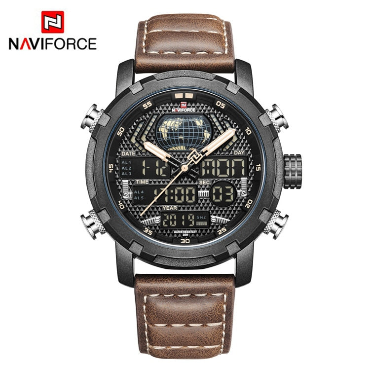 NAVIFORCE Mens Watches To Luxury Brand Men Leather Sports Watches Men's Quartz LED Digital Clock Waterproof Military Wrist Watch