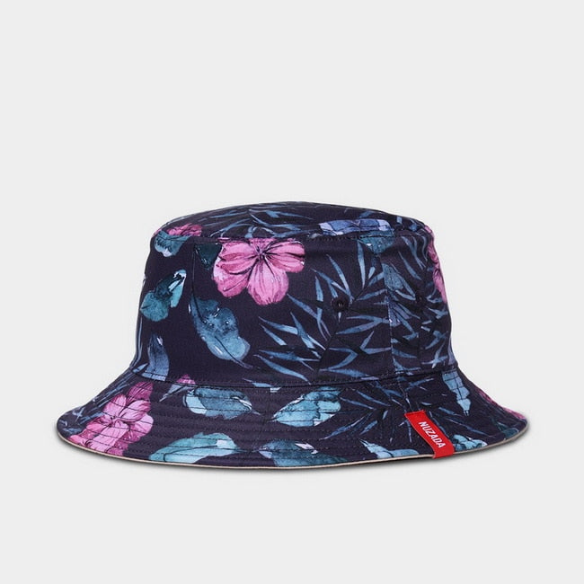 NUZADA Print Bucket Hat Sommerhüte für Frauen Fischerhut Baumwolle faltbar weibliche Sonnenschutzkappen doppelseitig kann getragen werden