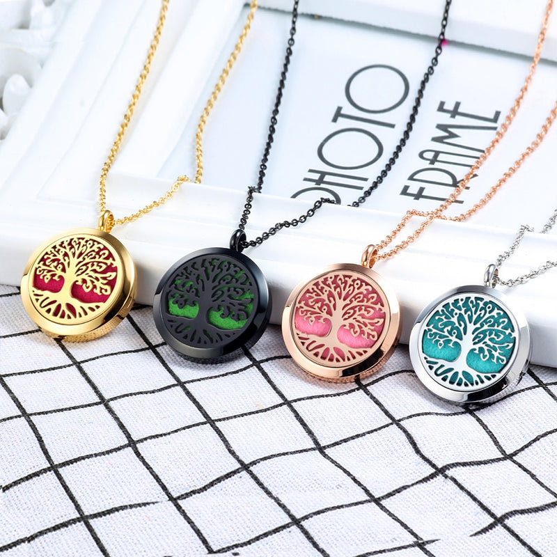 Tree Hollowed Magnetic Aromatherapy Diffuser  Pendant Chain Necklace Stainless Steel Perfume  Essential Oil Locket Necklace