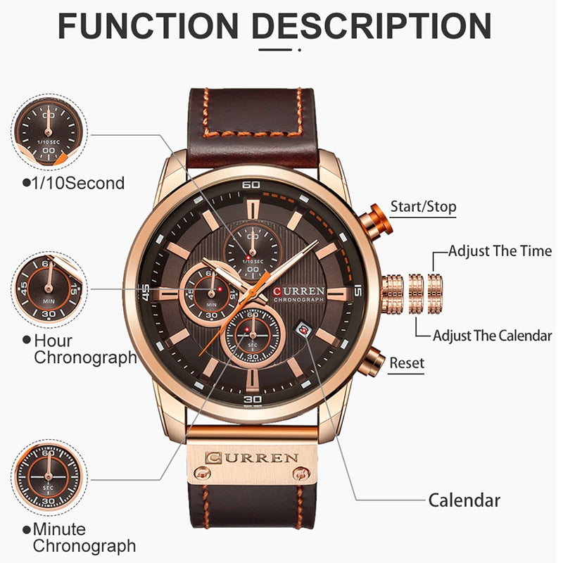 Reloj de marca CURREN, relojes deportivos de cuero para hombre, reloj de pulsera militar de cuarzo para hombre, reloj cronógrafo para hombre, reloj Masculino