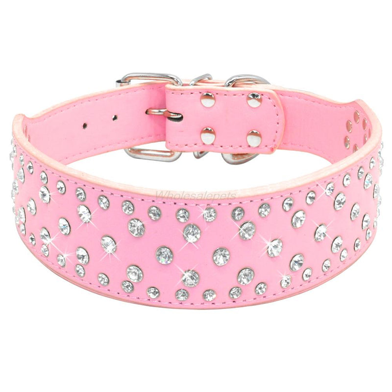 Rhinestone Leather Dog Collars For Large Dogs Sparkly Crystal Diamonds Studded Pet Collars For Medium to Big Dogs Pitbull Pink