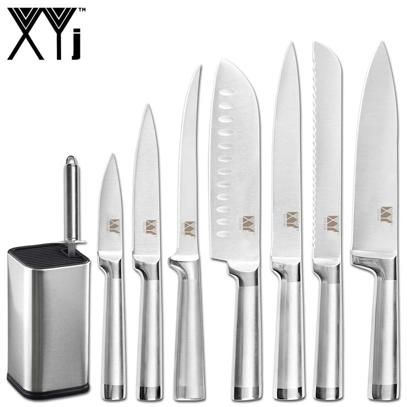 XYj Küche 8-teiliges Edelstahl-Messerset 8-Zoll-Messerständer Ausbeinen Santoku-Messer Fisch Sushi im japanischen Stil Kochwerkzeuge