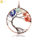 CSJA 7 Chakra Natural Stone Pendant Chip Beads Wrap Wisdom Tree of Life Antique Copper Plated Heart Pendants for Necklace E269