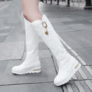 New Women Boots Knee High Boots Square Heels Fashion Round Toe Rubber Sole Woman Leather Shoes Winter Black