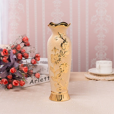 Luxus Europa Vergoldete Keramikvase Wohnkultur Kreatives Design Porzellan Dekorative Blumenvase Für Hochzeitsdekoration
