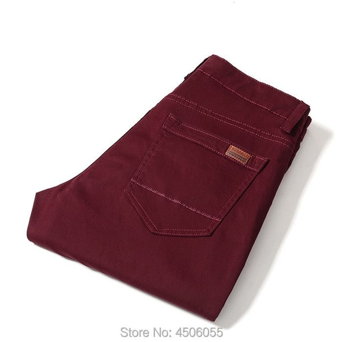 Pantalones de algodón rectos de negocios para hombre, pantalones elásticos para niño, ajustados, informales, de talla grande, 42, 44, 46, negro, caqui, rojo y azul