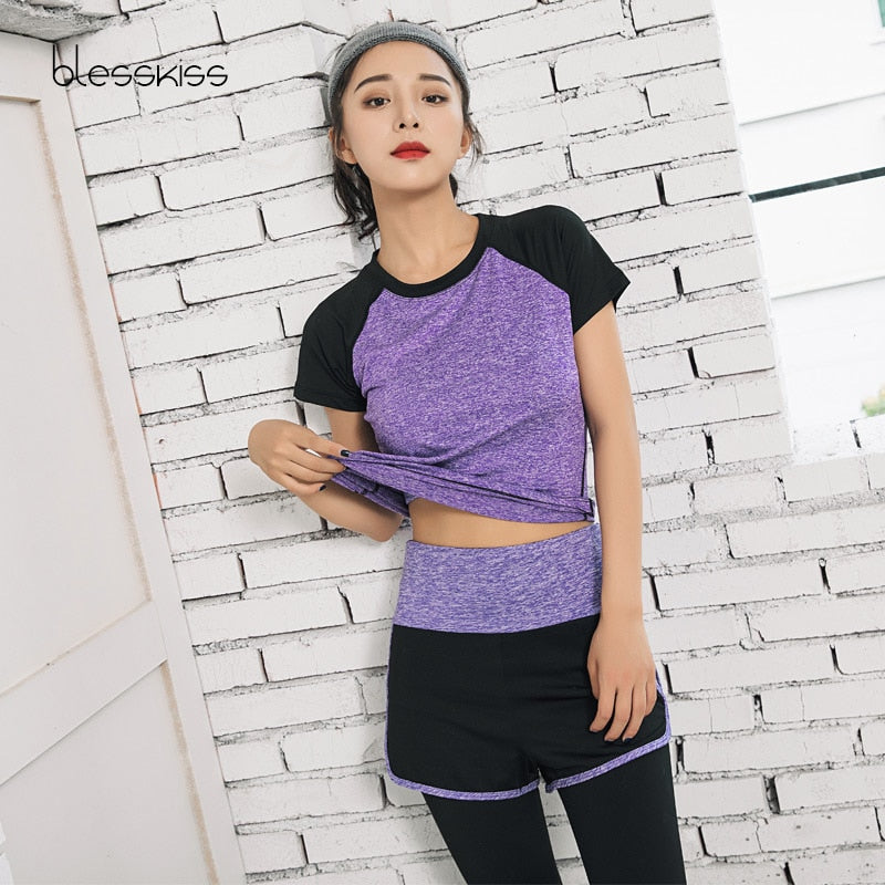 BLESSKISS XXL Sport Shirt Women Yoga Top Fitness Cloth Short Sleeve Workout Tee T shirt For Ladies Neon Running Tshirt Plus Size