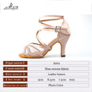 Ladingwu New Brand Satin and Mesh Color Khaki Latin Dance Shoes For Women&