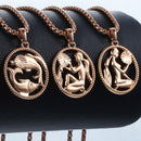 Zodiac Sign 12 Constellation Pendant Necklace 585 Rose Gold Color Horoscope Necklace Mens Chain Gift Fashion Jewelry GPM21