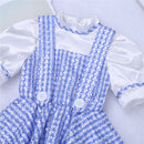 2017 Cute Blue Kids Girl Short Sleeves Polka Dots Plaid Newborn Baby Toddler Girls Halloween Costume Cosplay Party Dress 12 M-8Y