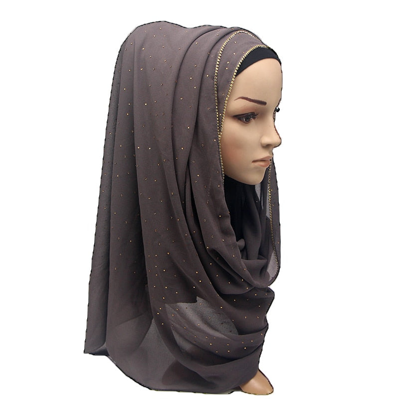 1 pc New Arrival plain bling bubble chiffon hijab scarf shimmer with crystal chain edged scarf muslim scarves hijabs