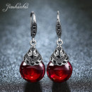 JIASHUNTAI Retro 100% Plata de Ley 925 pendientes de gota de granate redondo para mujer piedra preciosa roja Natural rubí joyería fina mejores regalos