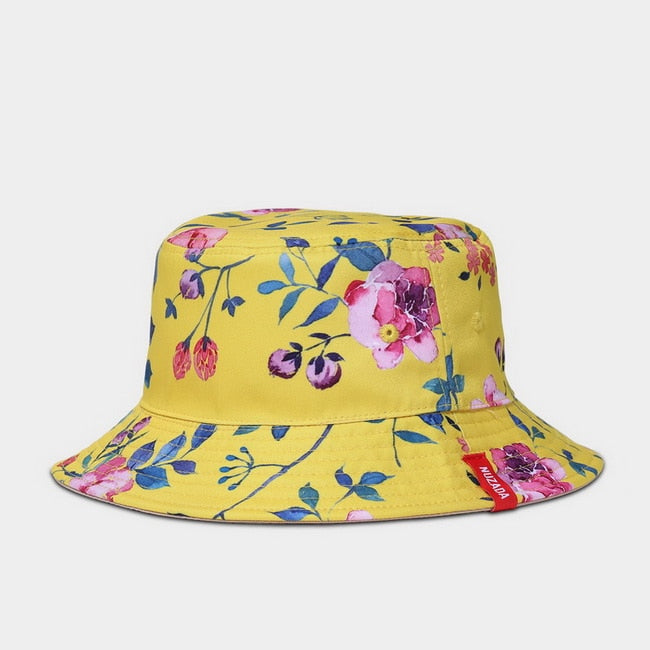 NUZADA Print Bucket Hat Summer Hats For Women Fisherman Hat Cotton Foldable Female Sunscreen Shade Caps Double Sided Can Be Worn