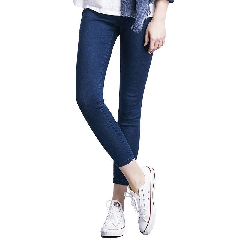 Damen Jeans Casual Hohe Taille Sommer Herbst Hose Dünne Stretch Baumwolle Denim Hose Für Frau Blau Schwarz 100kg