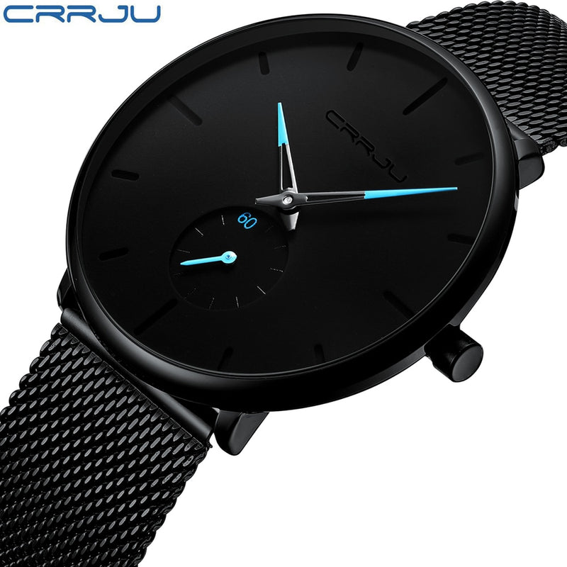 CRRJU Herrenuhren Ultradünn, minimalistisch, wasserdicht – modische Armbanduhr für Herren, Unisex, Kleid mit Edelstahl-Mesh-Band