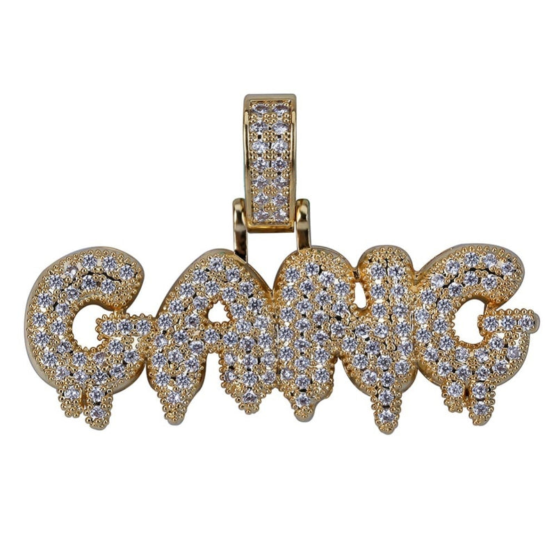 TOPGRILLZ Iced Out Cubic Zircon Bling Bubble Letters GANG Pendant Necklace Men Women Hip Hop Gold Silver Color CZ Necklace Gifts