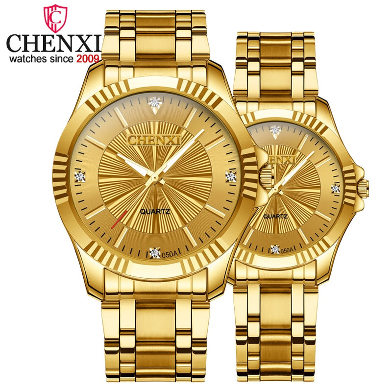 CHENXI Creative Golden Men&#39;s Quartz Wristwatches Women Men Full Steel Luxury Clock Brand Watches lovers&#39; Waterproof Gold Watch