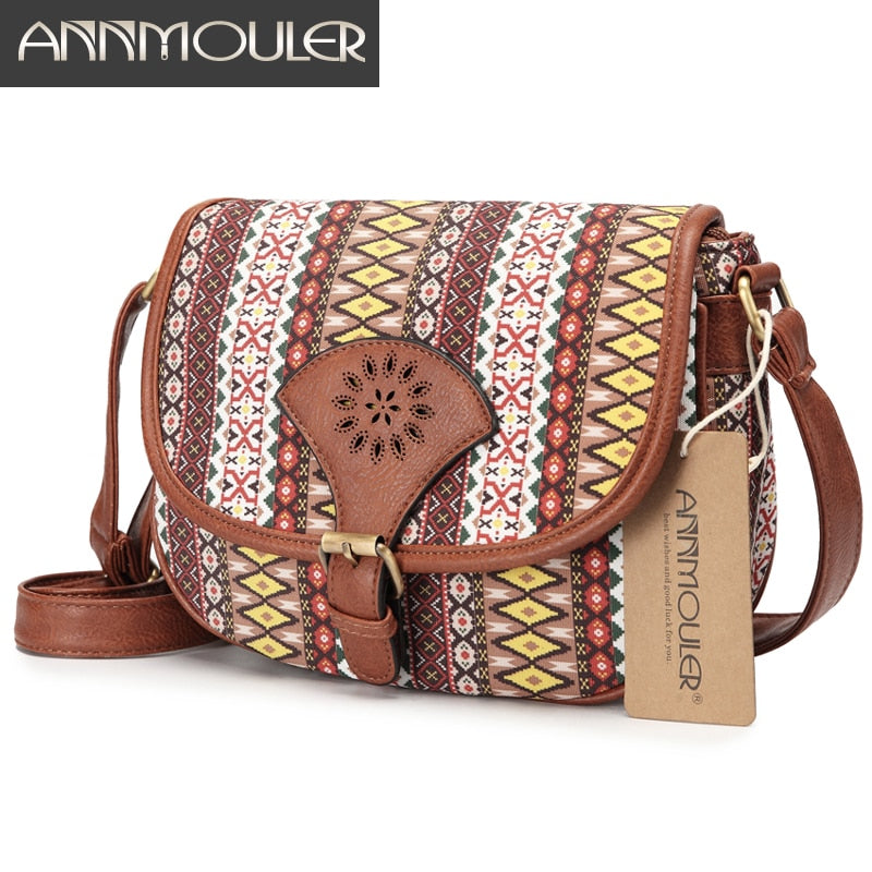 Annmouler Brand Design Damen Umhängetasche Vintage Aushöhlen Umhängetasche Pu-Leder Kleine Tasche Bohemian Style Messenger Bags