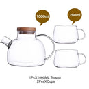 1L/1.8L Large Capacity Drinkware Glass Teapot Teaware Tea Pot Heat-Resistant Kettle Wooden Lid Home Office Coffee Bar Supplies