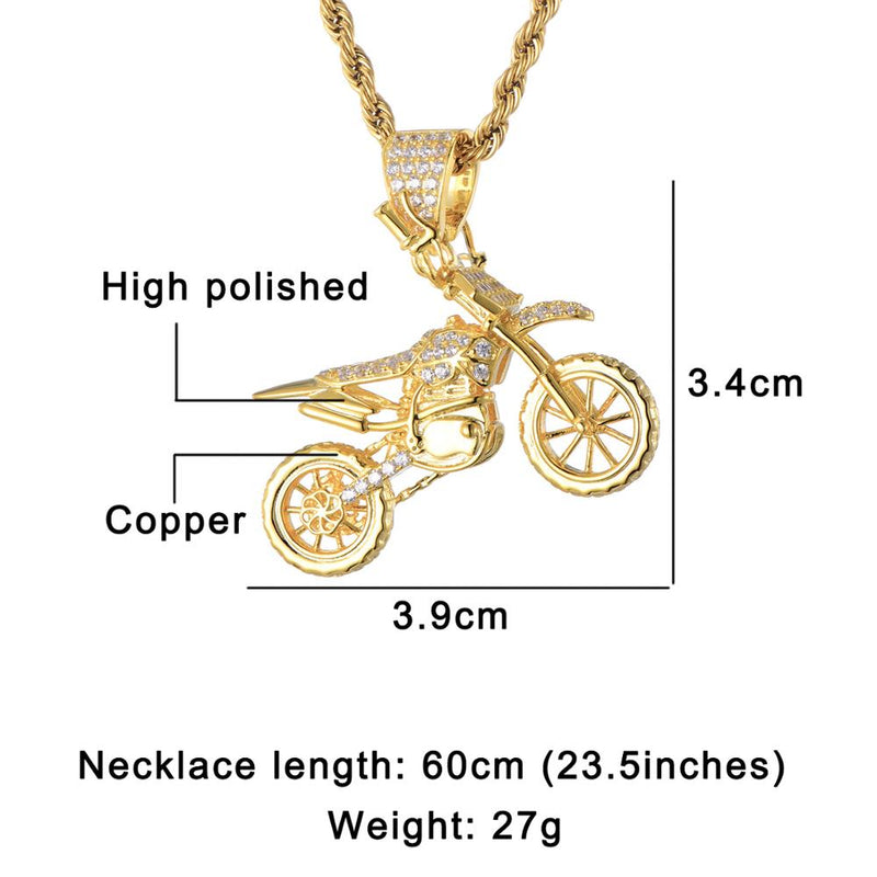 HIP Hop Full AAA Iced Out Bling CZ Cubic Zircon Copper Cool Motorcycle Pendants &amp; Necklaces For Men Jewelry Wholesale