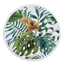 Green Leaves Summer Round Beach Towel Microfiber with Drawstring Backpack Bag Bath Towels Mat Bikini Cover Up With Tassels Soft