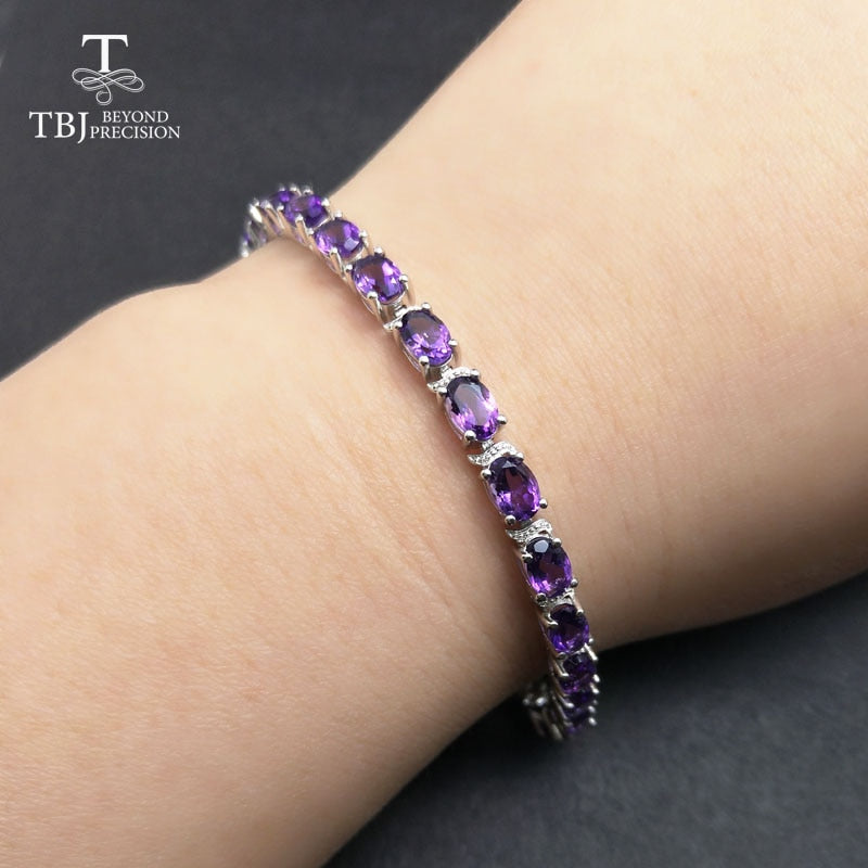 TBJ, Romantisches glänzendes Armband mit natürlichem Amethyst in 925er Sterlingsilber Edelsteinschmuck für Frauen als Geburtstagshochzeitsgeschenk