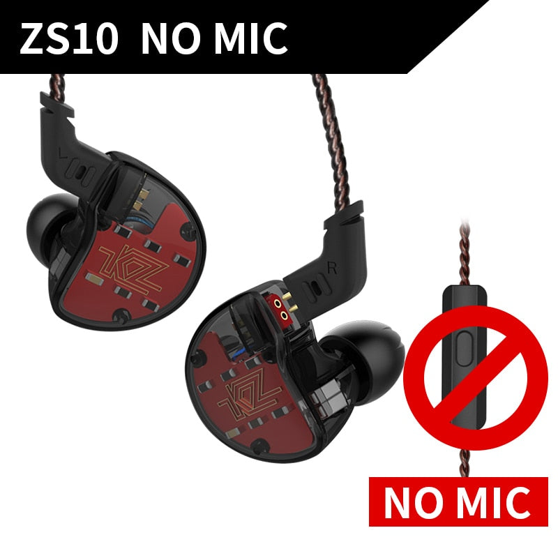 KZ ZS10 Headphones 10 drivers Earphones 4BA+1DD Dynamic hybrid Earbuds HiFi Bass Sport Headset Noise Cancelling in Ear Monitors