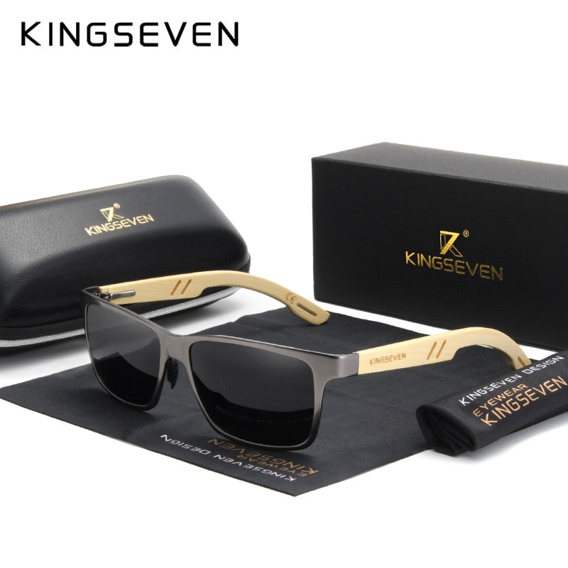 KINGSEVEN Brand Original Design Aluminum+Bamboo Natural Wooden Handmade Sunglasses Men Polarized Eyewear Sun Glasses For Women