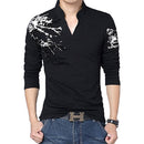 Gran oferta 2022 nueva camiseta de otoño para hombre, camiseta de manga larga con cuello en V y estampado de flores a la moda, ropa para hombre, camiseta informal de tendencia para hombre 5XL