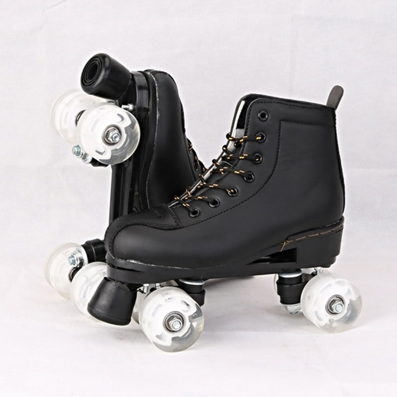 Japy Artificial Leather Roller Skates Double Line Skates Women Men Adult Two Line Skating Shoes Patines With White PU 4 Wheels