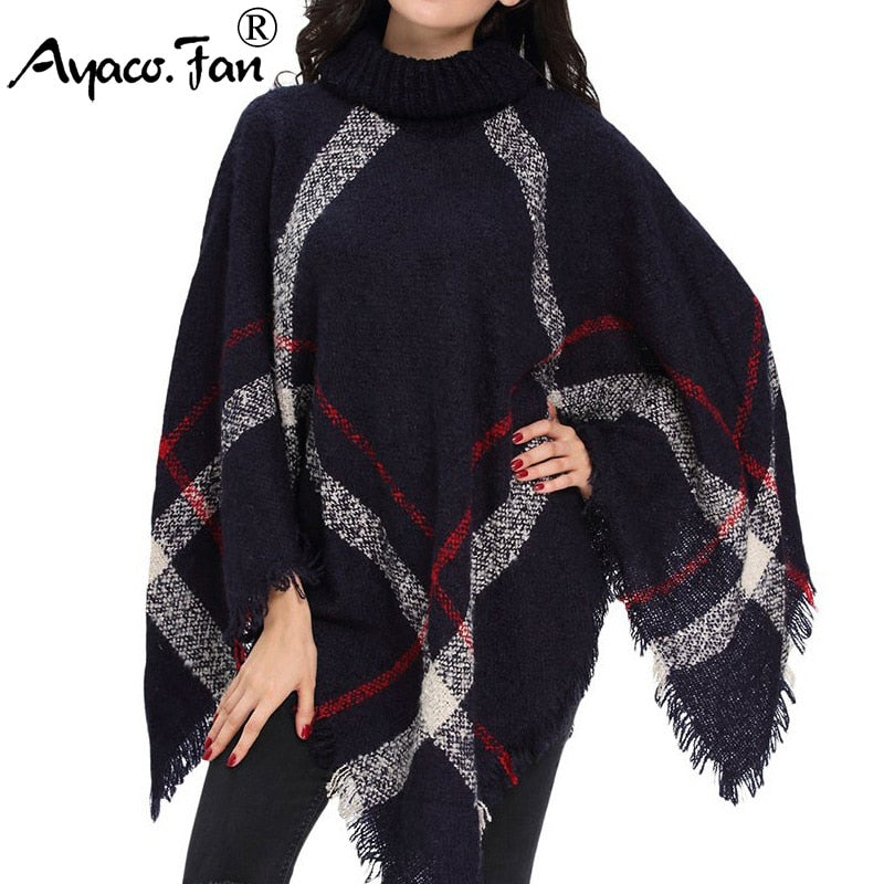 Suéter de invierno Poncho de punto para mujer Bufanda de cuello alto para mujer Suéteres y jerséis cálidos gruesos Poncho y capas