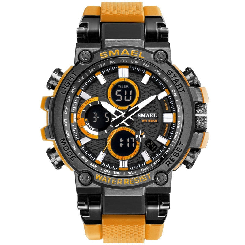 SMAEL Men Sport Watches Digital Double Time Chronograph Watch Mens LED Chronometre Week Display Wristwatches montre homme Hour