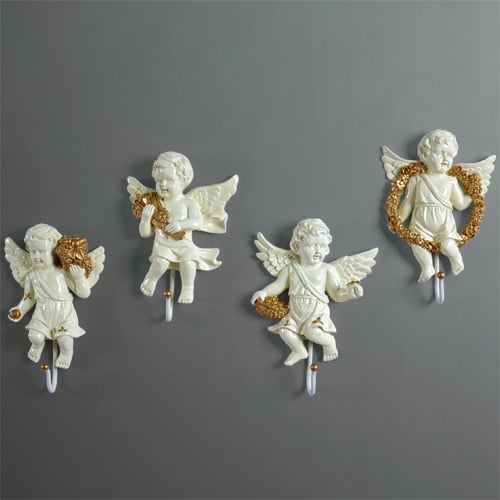 European angel statue wall decor hanger Creative TV blackground home mural living room wall art coat bag keys holder hanger